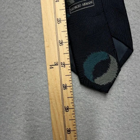 VTG Giorgio Armani Silk Necktie Men‎ Navy Blue Teal Gray Geometric Pattern